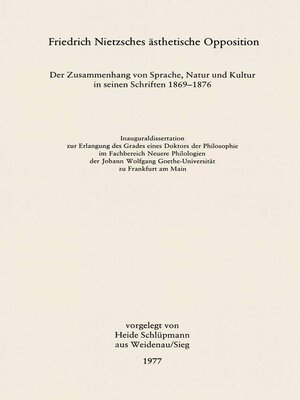 cover image of Friedrich Nietzsches ästhetische Opposition